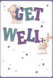 Radiating warmth and cheerful optimism, this get well card features two delightful friends-a soft brown bear and a bright-eyed puppy-who seem to leap joyfully from the page, their paws braced on the bold, colourful letters spelling out 'Get Well.' The hues of indigo and teal in the text shine vividly against a creamy white background, imbuing the scene with energetic positivity reminiscent of a stroll through Crystal Palace's bustling markets. Throughout, twinkling stars in harmonious blues and purples scatter above and around them, adding a touch of whimsy and hope. The artist's attention to touchable texture is remarkable: the bear's plush fur and the puppy's velvety ears look inviting, almost as if ready to offer a comforting cuddle to someone resting close to Crystal Palace Park. Sent as part of a bouquet from Flowers Crystal Palace, this card becomes more than a message-it's an emotional lift, a tangible token of kindness, and a gentle reminder of the healing power of community and heartfelt connection.